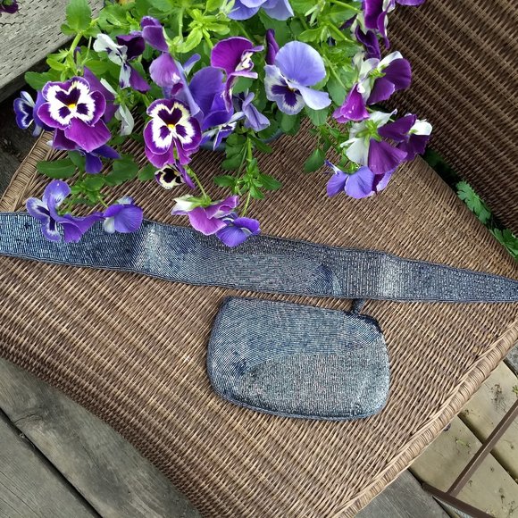 vintage 80s hematite grey seed bead belt clutch set - Picture 1 of 15